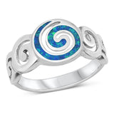 Sterling Silver Rhodium Plated Blue Lab Opal Spirals Ring