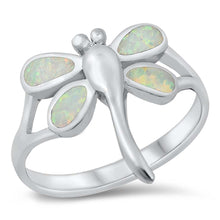 Load image into Gallery viewer, Sterling Silver Dragonfly White Lab Opal Ring