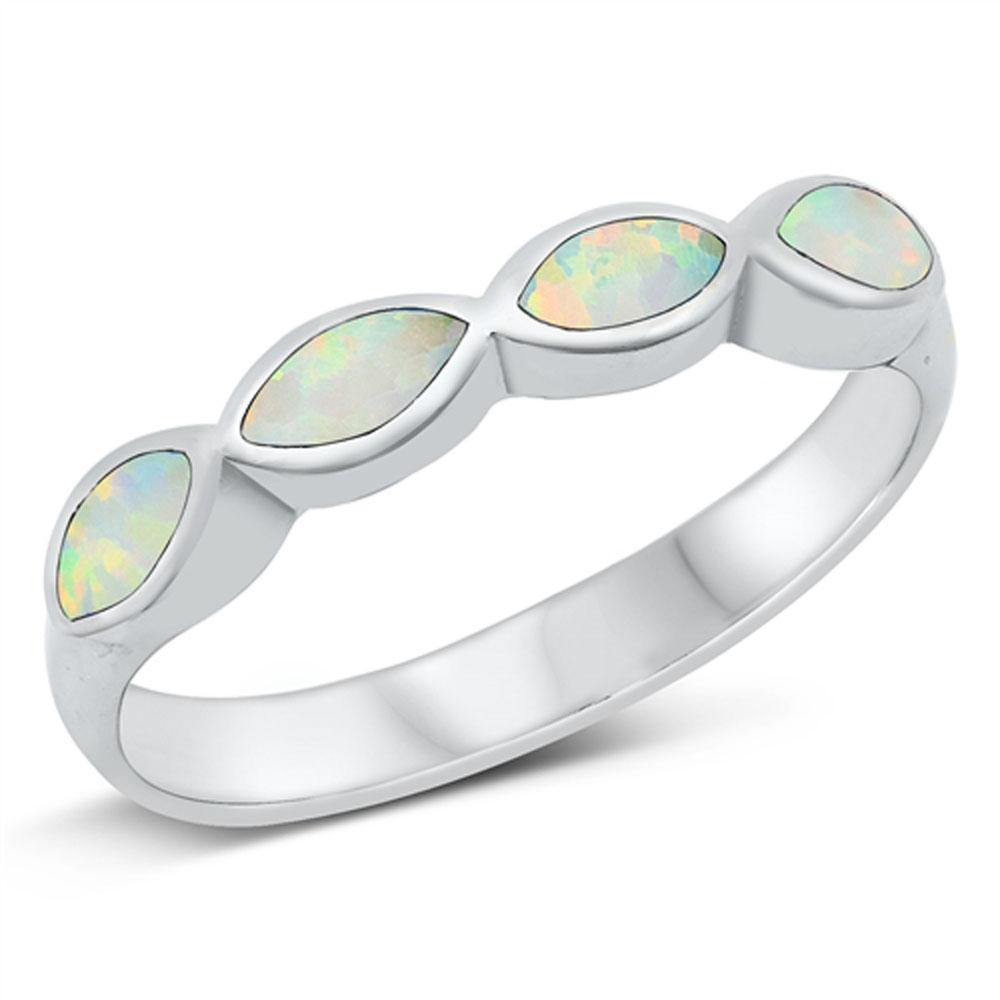 Sterling Silver White Lab Opal CZ Ring - silverdepot