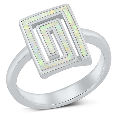 Sterling Silver Aztec White Lab Opal Ring