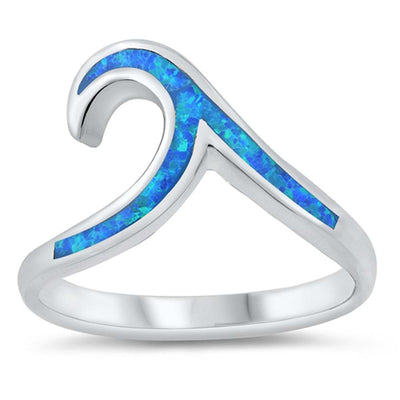 Sterling Silver Wave Blue Lab Opal Ring