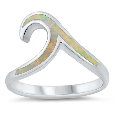 Sterling Silver Wave White Lab Opal Ring