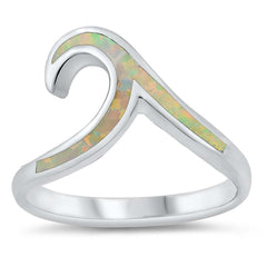 Sterling Silver Wave White Lab Opal Ring