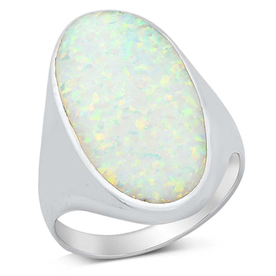 Sterling Silver White Lab Opal Ring
