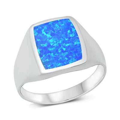 Sterling Silver Rhodium Plated Blue Lab Opal Ring - silverdepot