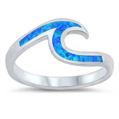 Sterling Silver Wave Blue Lab Opal Ring