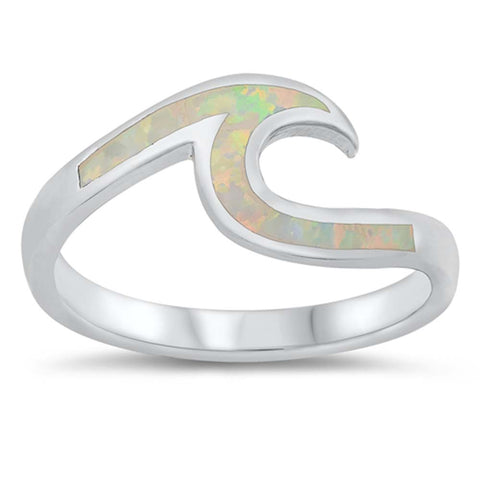 Sterling Silver Wave White Lab Opal Ring
