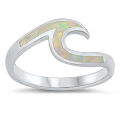 Sterling Silver Wave White Lab Opal Ring