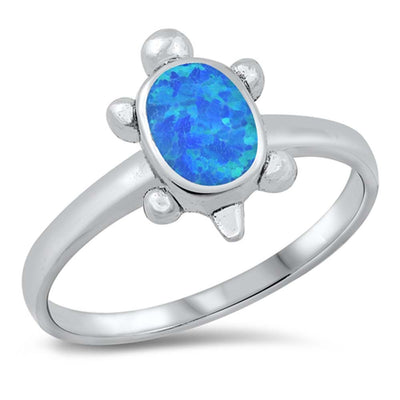 Sterling Silver Turtle Blue Lab Opal Ring