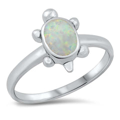 Sterling Silver Turtle White Lab Opal Ring