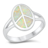 Sterling Silver White Lab Opal Peace Sign Ring