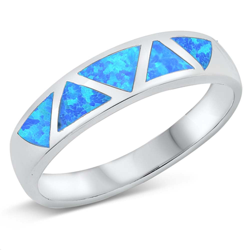 Sterling Silver 5MM Triangular Shape Blue Lab Opal Ring