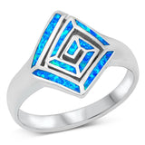 Sterling Silver Rhodium Plated Blue Lab Opal Meander Ring