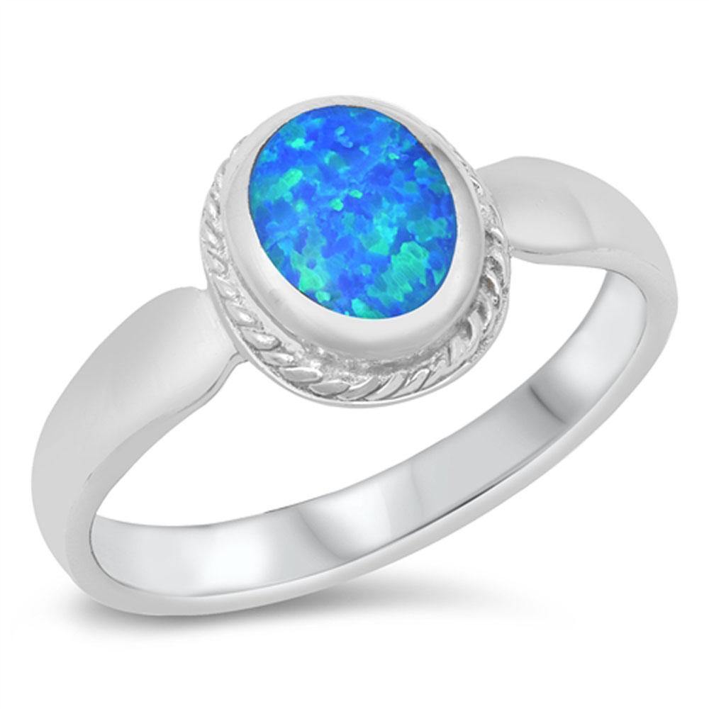 Sterling Silver Rhodium Plated Blue Lab Opal Ring - silverdepot