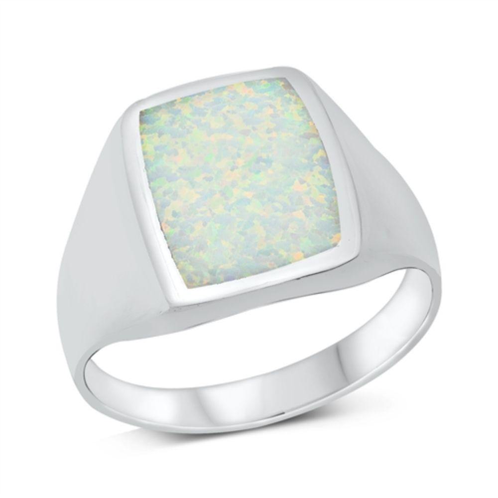 Sterling Silver Rhodium Plated Lab White Opal CZ Ring - silverdepot