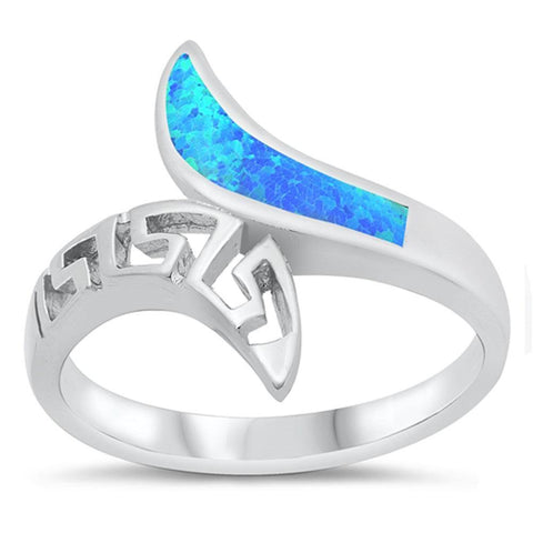 Sterling Silver Rhodium Plated Blue Lab Opal Ring