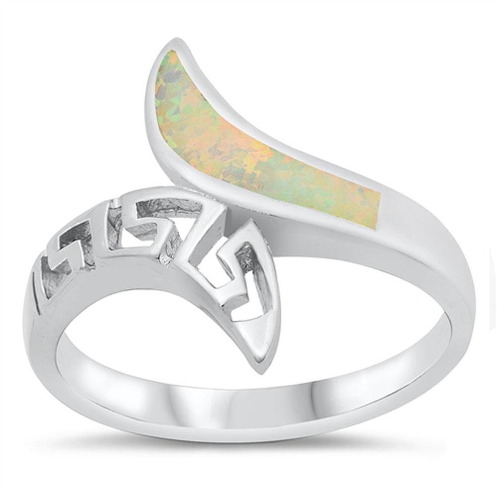Sterling Silver Rhodium Plated White Lab Opal Ring
