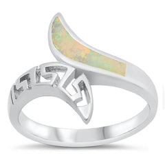 Sterling Silver Rhodium Plated White Lab Opal Ring