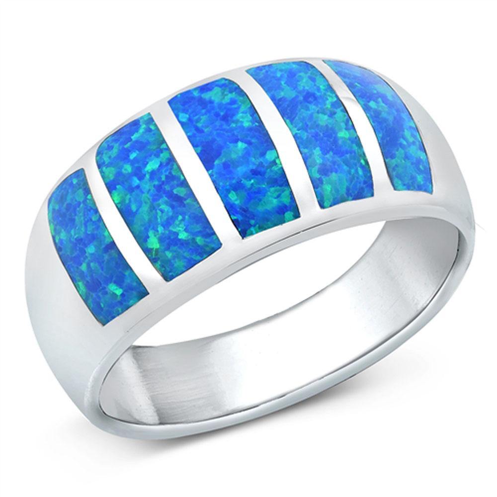 Sterling Silver Rhodium Plated Blue Lab Opal Ring - silverdepot