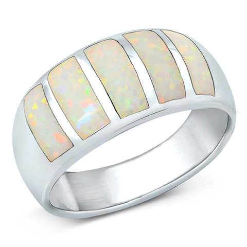 Sterling Silver Rhodium Plated White Lab Opal Ring