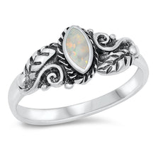 Load image into Gallery viewer, Sterling Silver Oxidized White Lab Opal Leaves and Vines CZ Ring - silverdepot