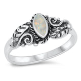 Sterling Silver Oxidized White Lab Opal Leaves and Vines CZ Ring