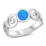 Sterling Silver Rhodium Plated Blue Lab Opal Spirals Band CZ Ring