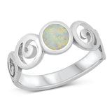 Sterling Silver Rhodium Plated White Lab Opal Spirals Band CZ Ring