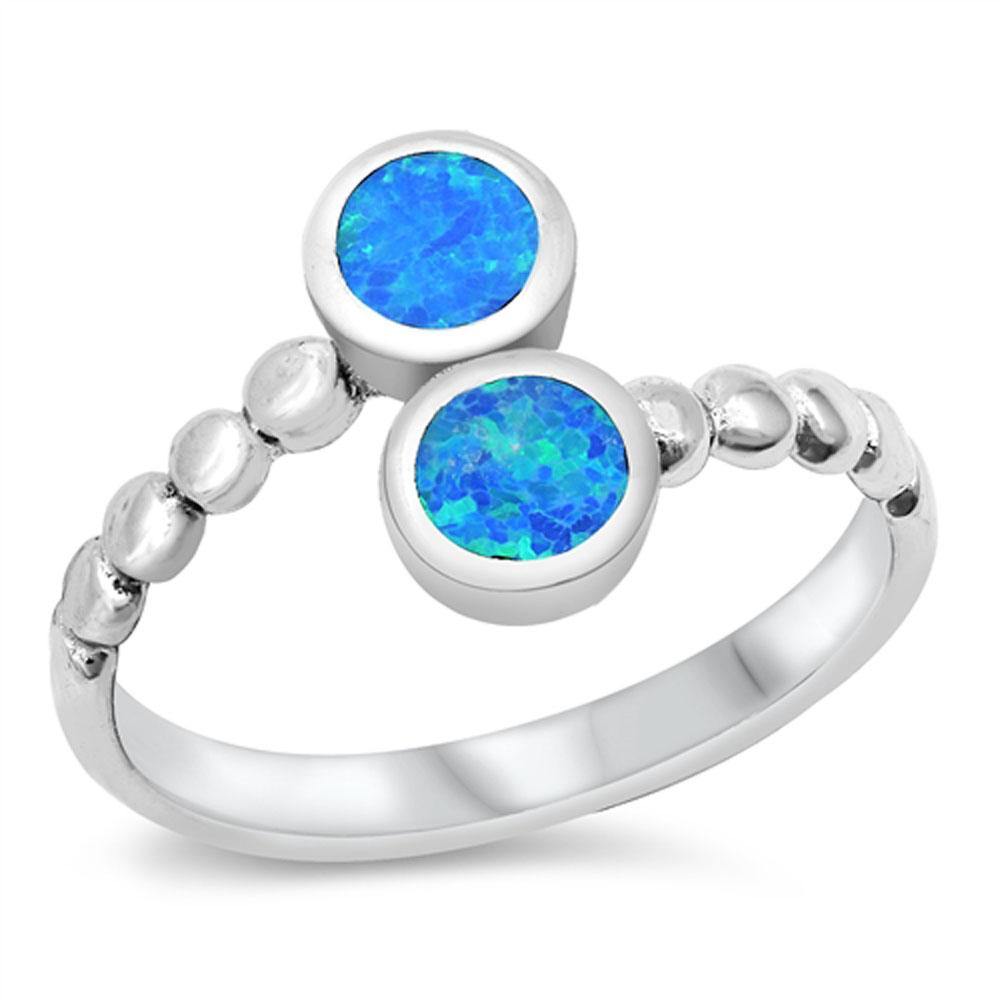 Sterling Silver Rhodium Plated Blue Lab Opal Ring - silverdepot