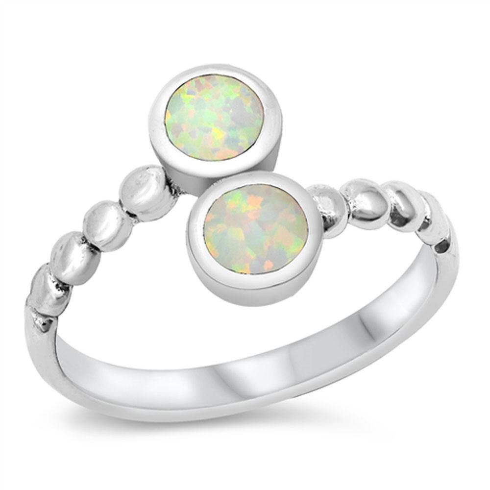 Sterling Silver Rhodium Plated White Lab Opal Ring - silverdepot