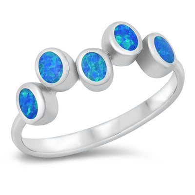 Sterling Silver Rhodium Plated Blue Lab Opal Ring - silverdepot