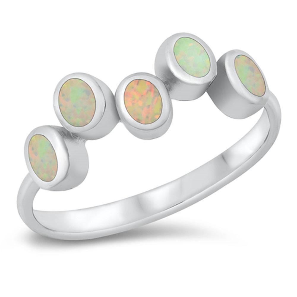 Sterling Silver Rhodium Plated White Lab Opal Ring - silverdepot