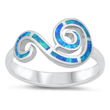 Load image into Gallery viewer, Sterling Silver Rhodium Plated Blue Lab Opal Wind Symbol Ring - silverdepot