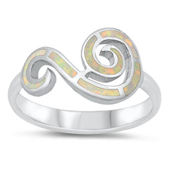 Sterling Silver Rhodium Plated White Lab Opal Wind Symbol Ring