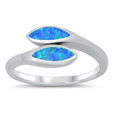 Sterling Silver Rhodium Plated Blue Lab Opal Ring - silverdepot