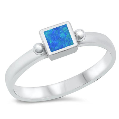 Sterling Silver Rhodium Plated Blue Lab Opal Ring - silverdepot