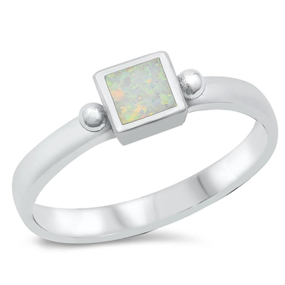 Sterling Silver Rhodium Plated White Lab Opal Ring - silverdepot