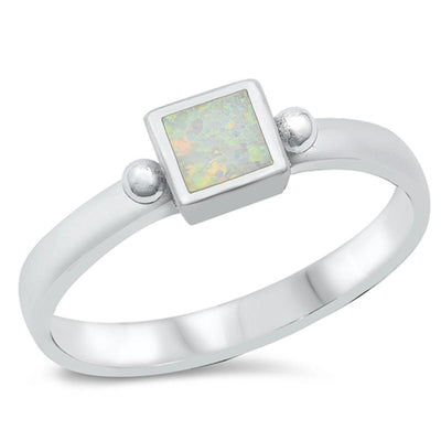 Sterling Silver Rhodium Plated White Lab Opal Ring - silverdepot