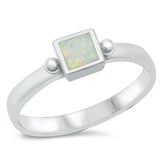 Sterling Silver Rhodium Plated White Lab Opal Ring