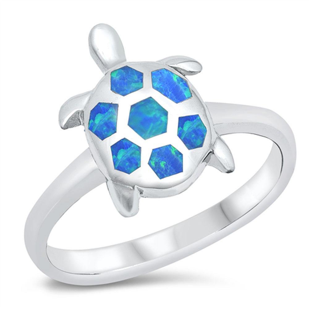 Sterling Silver Rhodium Plated Blue Lab Opal CZ Ring