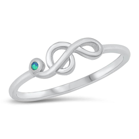 Sterling Silver Rhodium Plated Blue Lab Opal Music Note CZ Ring