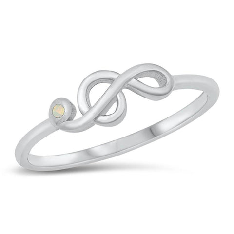 Sterling Silver Rhodium Plated White Lab Opal Music Note CZ Ring