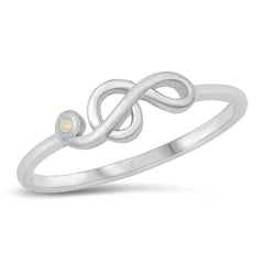 Sterling Silver Rhodium Plated White Lab Opal Music Note CZ Ring