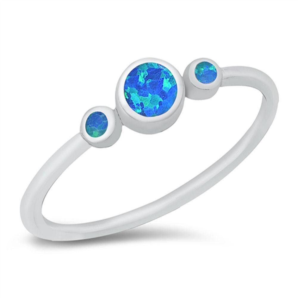 Sterling Silver Rhodium Plated Blue Lab Opal Ring - silverdepot