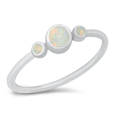 Sterling Silver Rhodium Plated White Lab Opal Ring - silverdepot