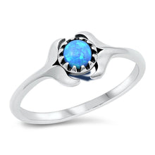 Load image into Gallery viewer, Sterling Silver Rhodium Plated Blue Lab Opal Double Whale Tail Ring - silverdepot