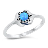 Sterling Silver Rhodium Plated Blue Lab Opal Double Whale Tail Ring