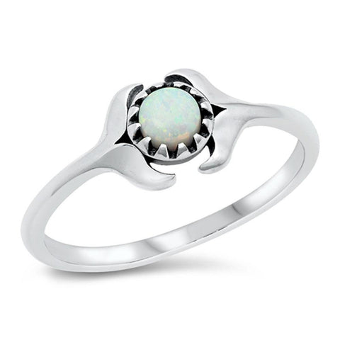 Sterling Silver Rhodium Plated White Lab Opal Double Whale Tail Ring