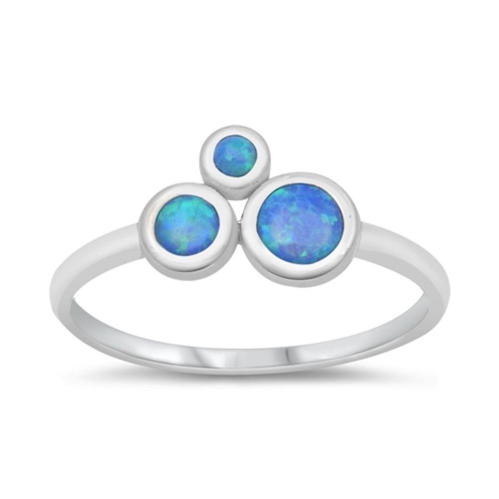 Sterling Silver Rhodium Plated Lab Blue Opal CZ Ring - silverdepot