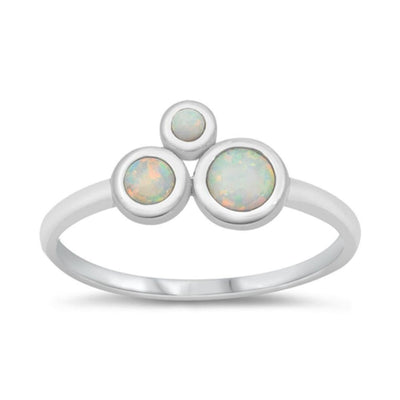 Sterling Silver Rhodium Plated Lab White Opal CZ Ring - silverdepot